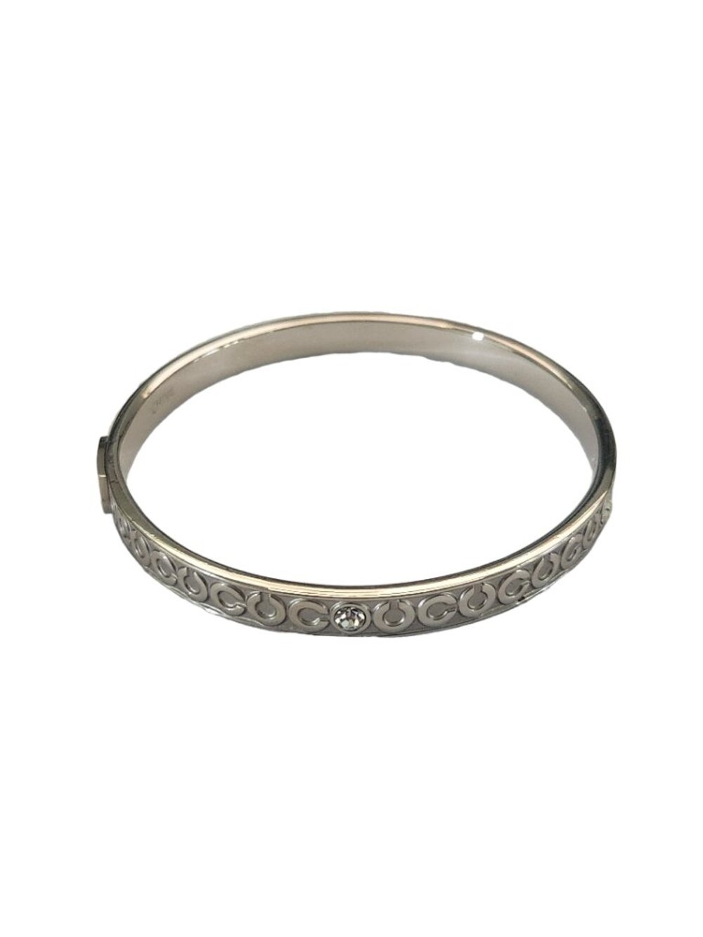 Coach Signature C Silver Tone Bangle Bracelet Rhinestone Logo 5mm - Picture 2 of 2